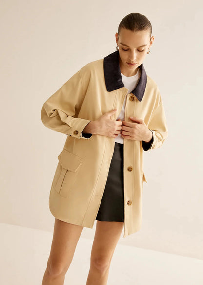 Cotton Jacket With Contrast Collar And Button Front