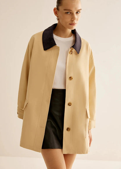 Cotton Jacket With Contrast Collar And Button Front