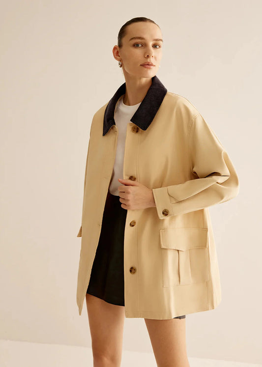Cotton Jacket With Contrast Collar And Button Front