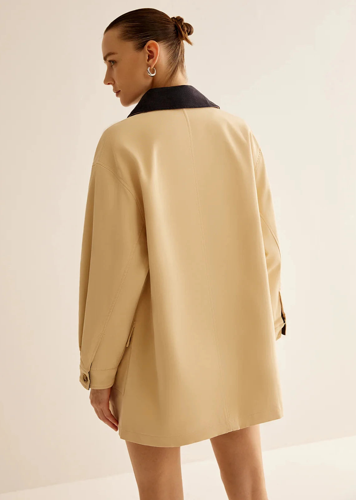 Cotton Jacket With Contrast Collar And Button Front