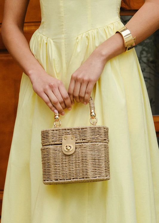 Straw Mini Top Handle Bag With Twist Lock