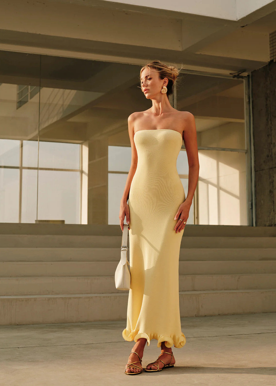 Strapless Knit Midi Dress with Sculpted Hem