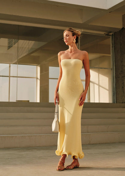 Strapless Knit Midi Dress with Sculpted Hem