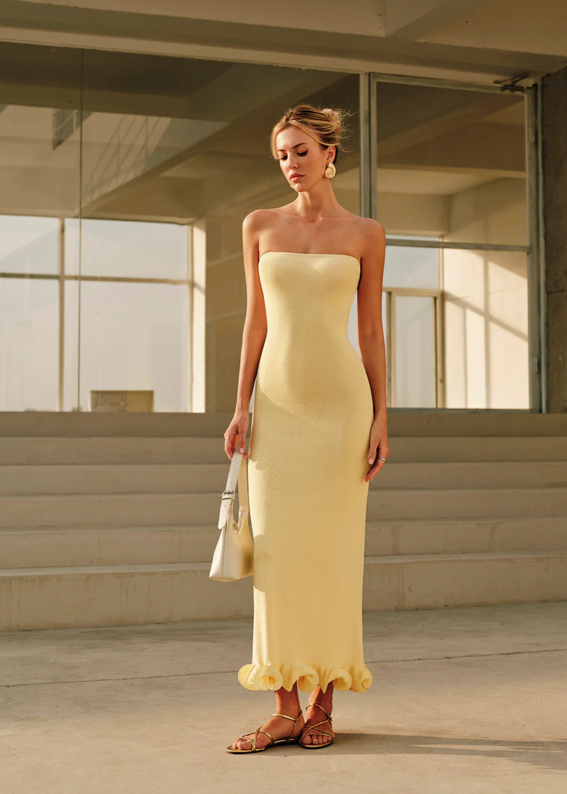 Strapless Knit Midi Dress with Sculpted Hem