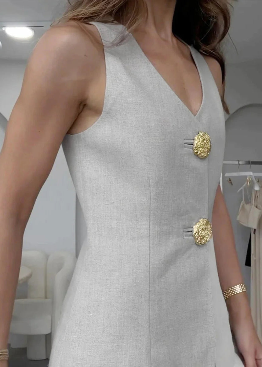 Wide Leg Linen Cotton Blend Vest And Trousers