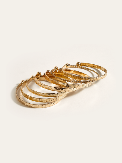 7pcs Golden Engraved Bracelet Set