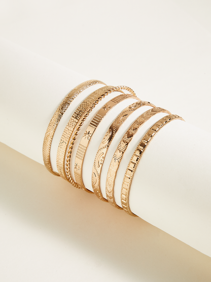 7pcs Golden Engraved Bracelet Set