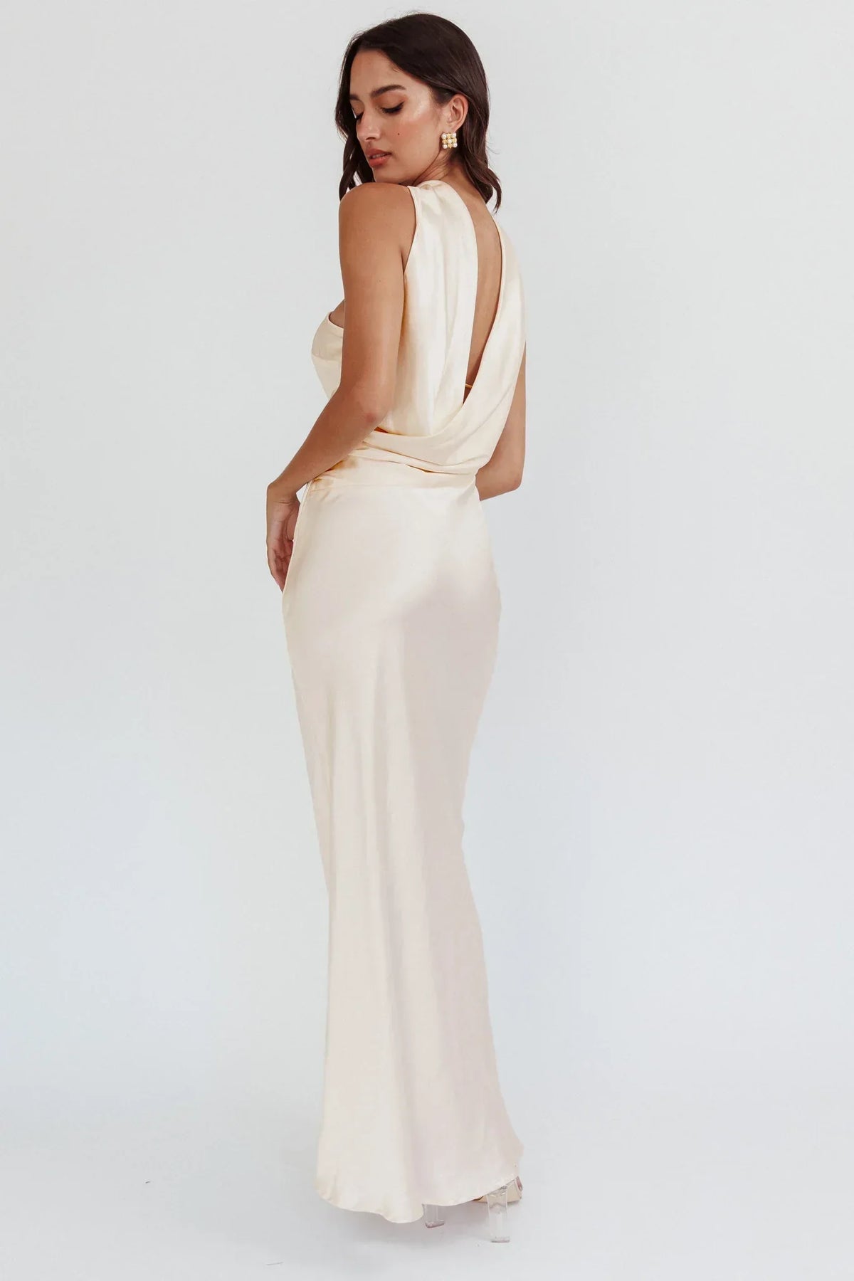Damsel Reverse Halter Maxi Dress Oyster