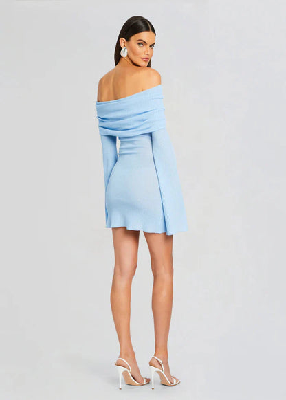 Galli Rib Knit Mini Dress Powder Blue