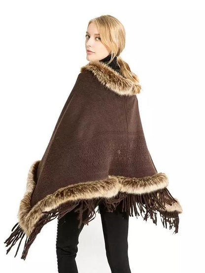 Women Artificial Fur Warm Pullover Cloak Shawl
