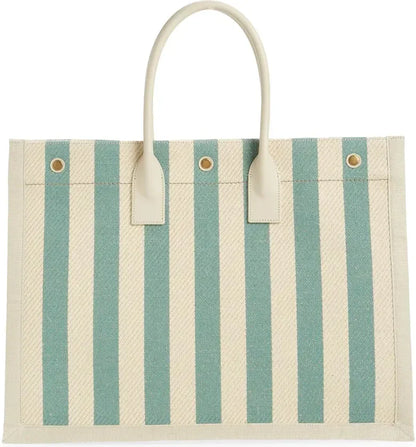 SAINT LAURENT Large Rive Gauche Stripe Canvas Tote