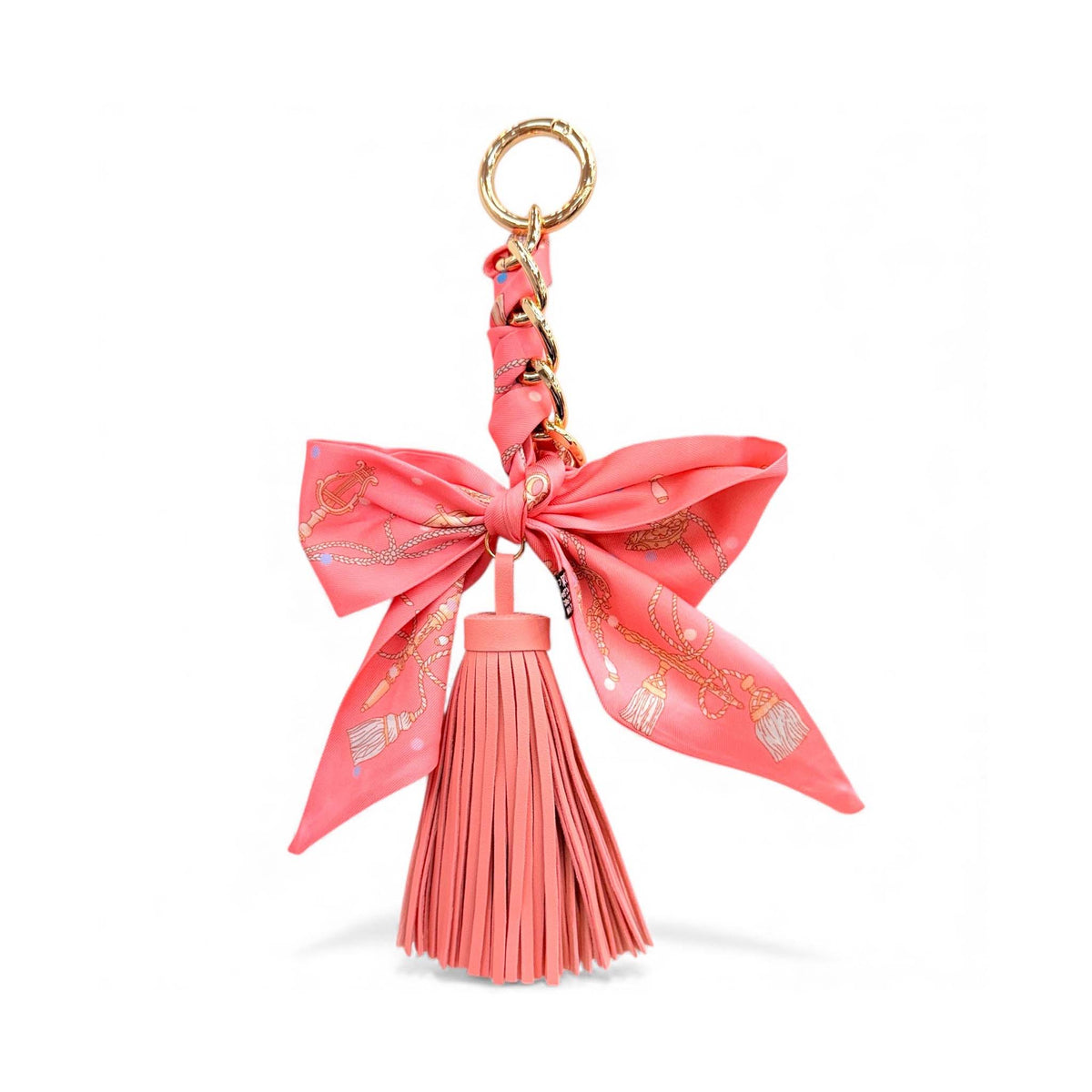 Coral Bow and Tassel Purse Charm Keychain