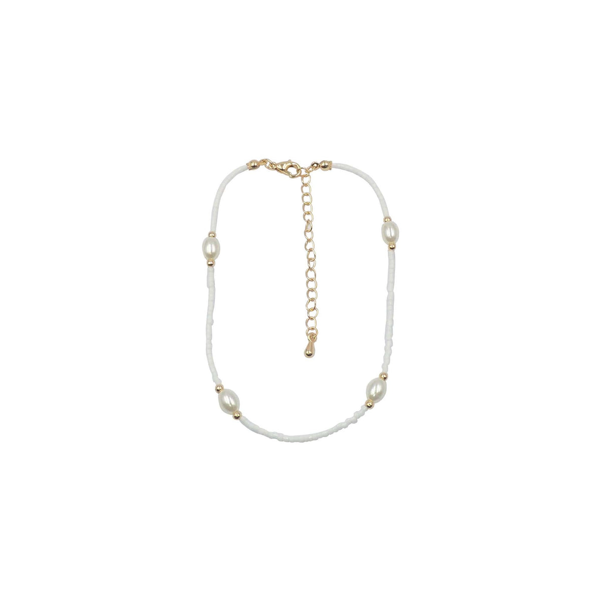 Dainty White Bead and Pearl Anklet