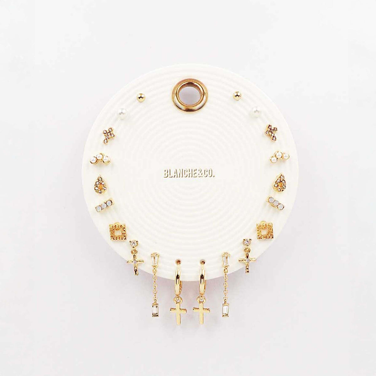 Cross and Pearls 9 Pair Earring Set