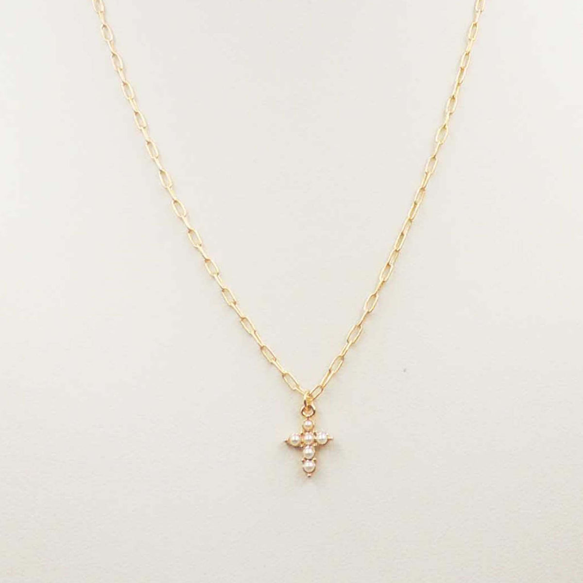 Dainty Pearl Cross Necklace