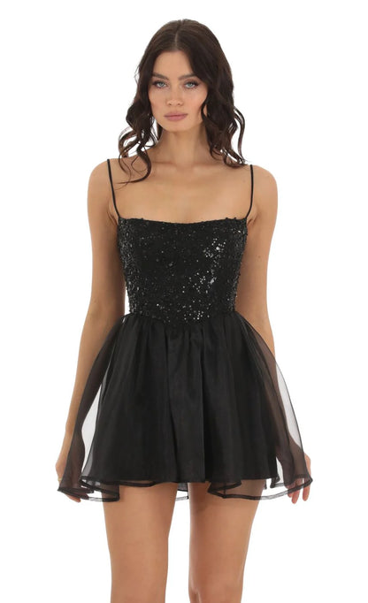 Fortuna Sequin Corset Dress in Black