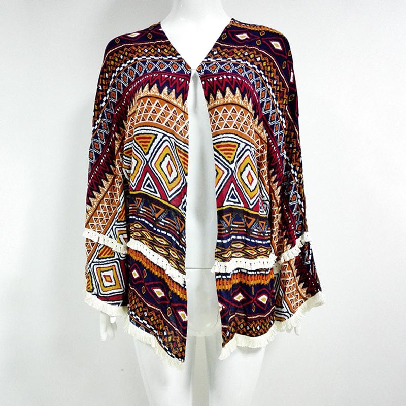 Boho Style Summer Long Sleeve Blouses Beach Cover-Ups
