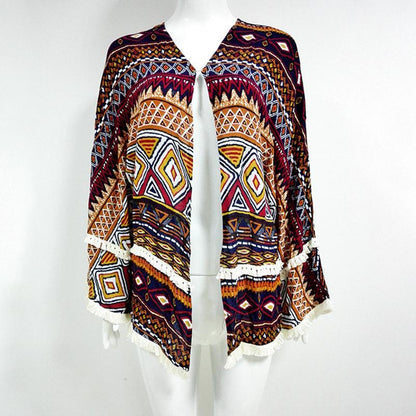 Boho Style Summer Long Sleeve Blouses Beach Cover-Ups