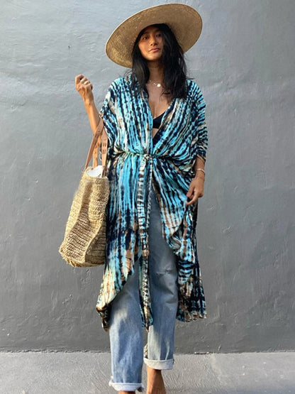 Beach Cover Ups For Swimwear Women Black Tie Dye Kimono Swimsuit Cape Summer Dress 2022 Beachwear Outfits Sales