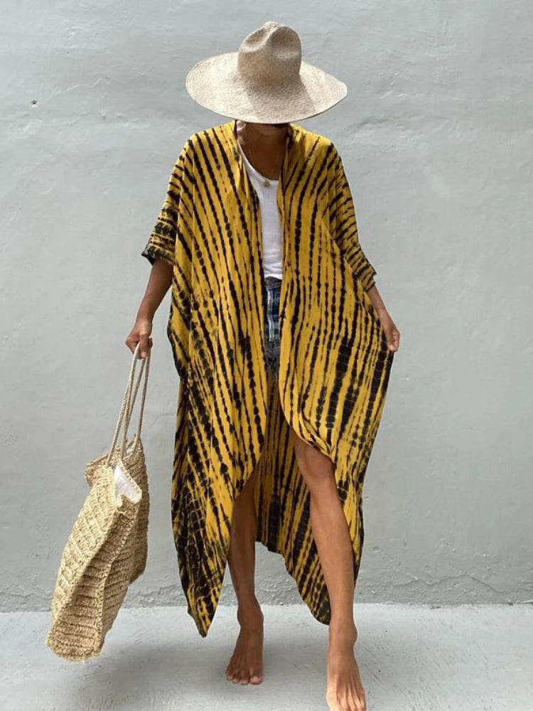 Beach Cover Ups For Swimwear Women Black Tie Dye Kimono Swimsuit Cape Summer Dress 2022 Beachwear Outfits Sales