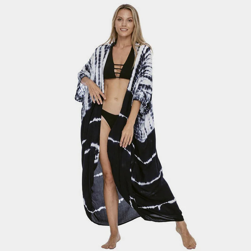 Beach Cover Ups For Swimwear Women Black Tie Dye Kimono Swimsuit Cape Summer Dress 2022 Beachwear Outfits Sales
