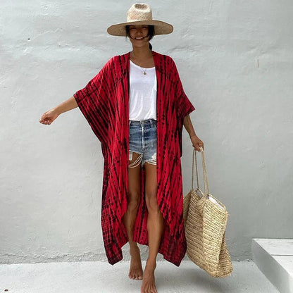 Beach Cover Ups For Swimwear Women Black Tie Dye Kimono Swimsuit Cape Summer Dress 2022 Beachwear Outfits Sales