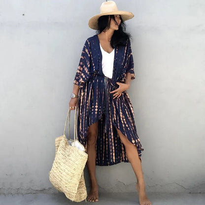 Beach Cover Ups For Swimwear Women Black Tie Dye Kimono Swimsuit Cape Summer Dress 2022 Beachwear Outfits Sales