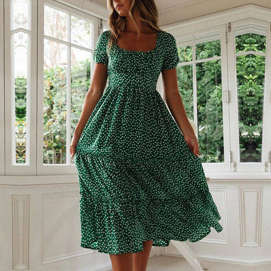 Beach Floral Dress For Women Clothing 2024 Summer Vacation Casual Short Sleeve Slim Fit Long Dress Female Sexy Bohemian Dress