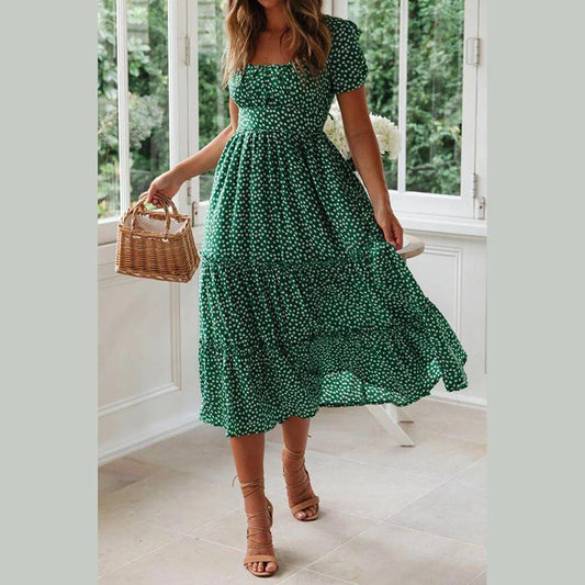 Beach Floral Dress For Women Clothing 2024 Summer Vacation Casual Short Sleeve Slim Fit Long Dress Female Sexy Bohemian Dress