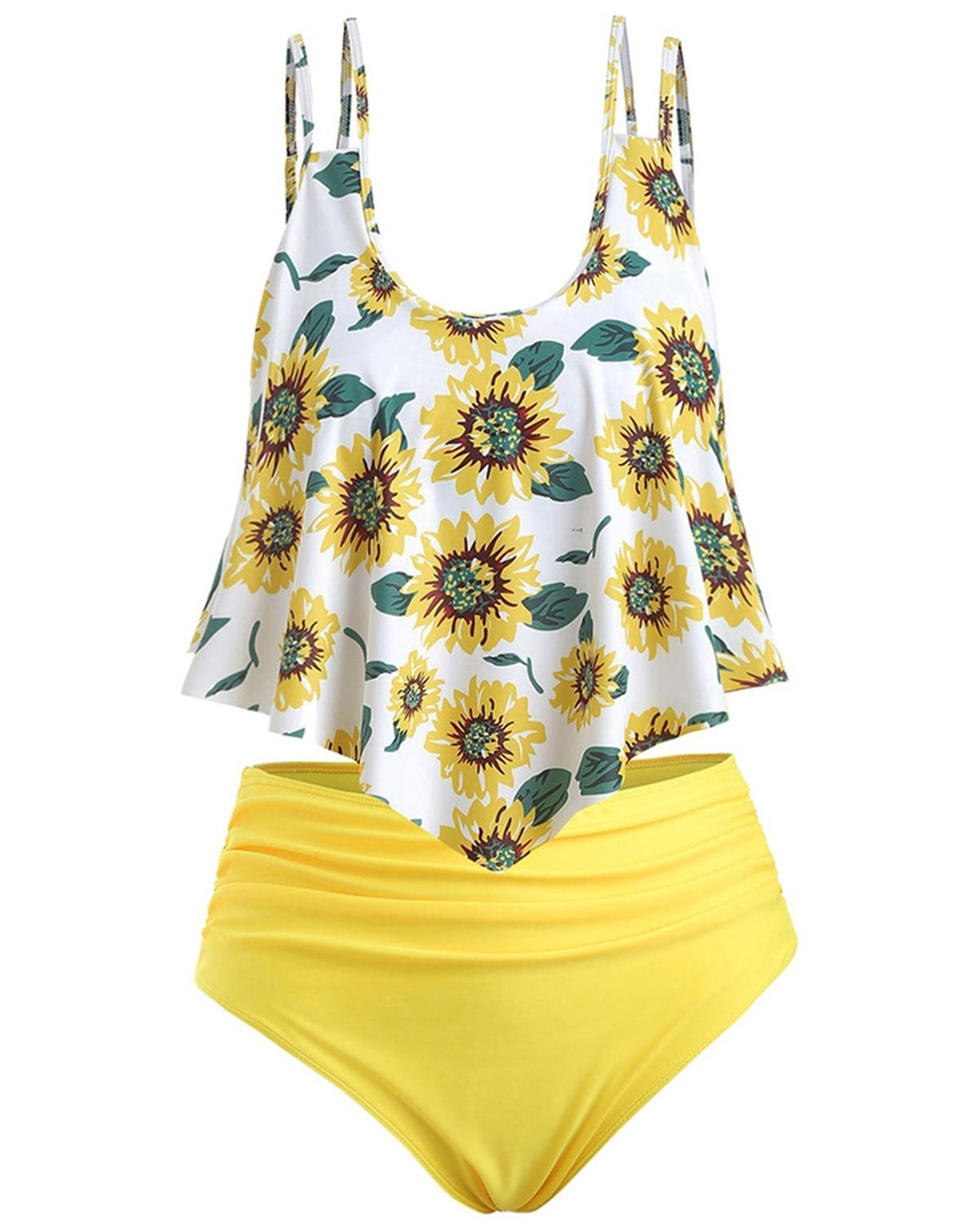 Summer High Waist Sunflower Print Split Swimsuit