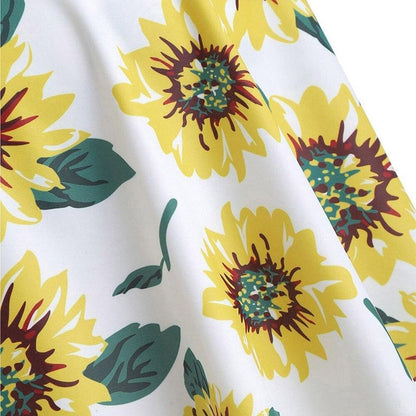 Summer High Waist Sunflower Print Split Swimsuit