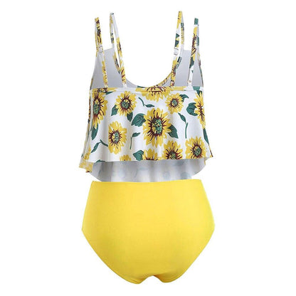 Summer High Waist Sunflower Print Split Swimsuit