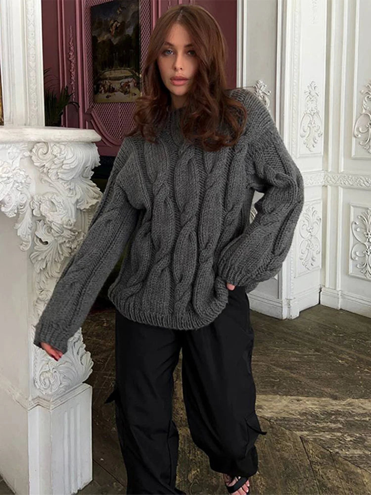Big Twist Loose Women'S Sweater Fashion Knit Warm Turtleneck Lantern Sleeve Female Pullover 2024 Autumn Winter Lady Jumper