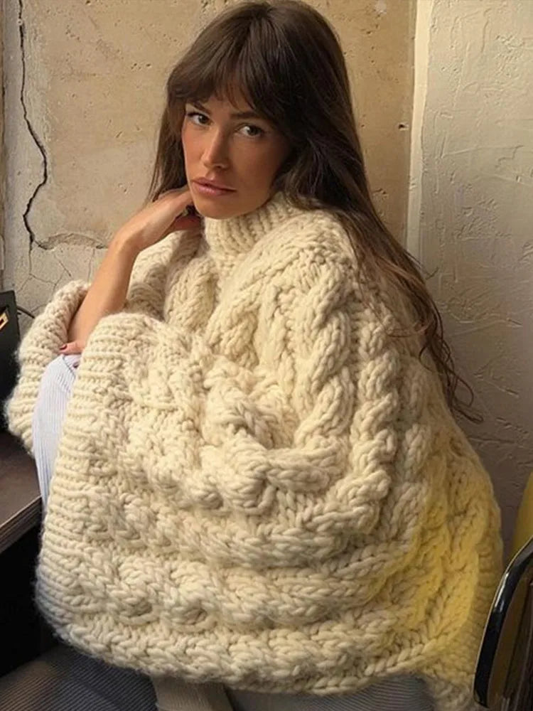 Big Twist Loose Women'S Sweater Fashion Knit Warm Turtleneck Lantern Sleeve Female Pullover 2024 Autumn Winter Lady Jumper