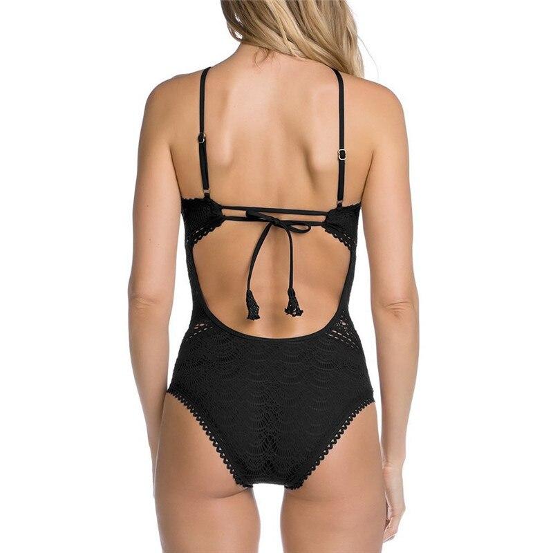 Black Mesh Lace Crochet One Piece Swimsuit Retro Women Bodysuit Female Monokini Vintage Swimwear Sexy Beach Wear Big Xxl Bikini