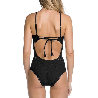 Black Mesh Lace Crochet One Piece Swimsuit Retro Women Bodysuit Female Monokini Vintage Swimwear Sexy Beach Wear Big Xxl Bikini