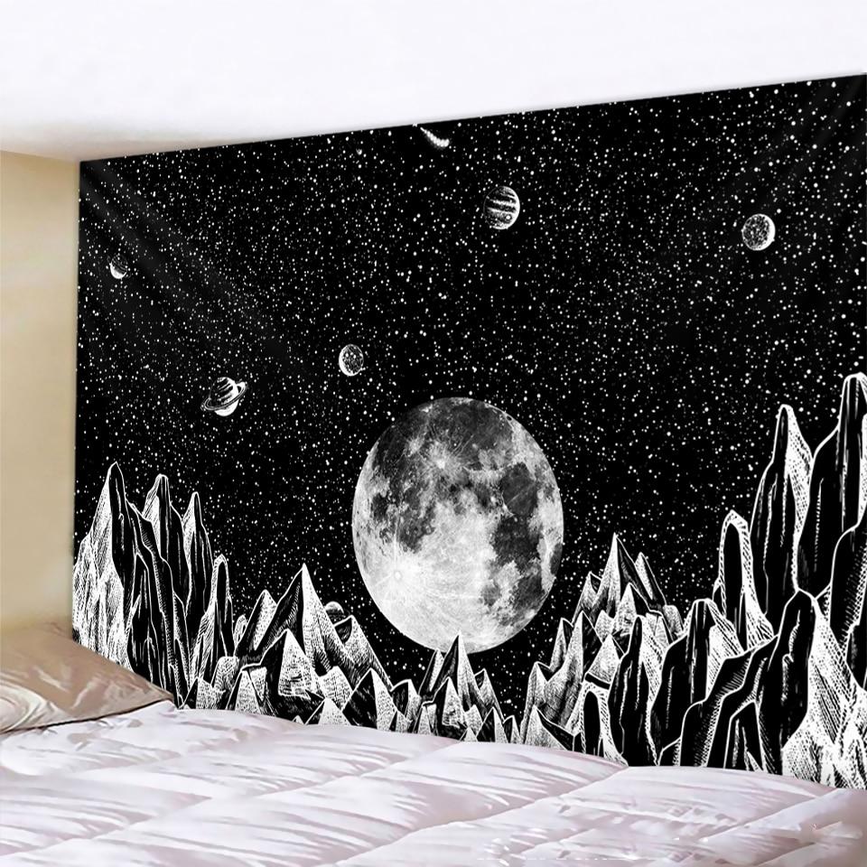 Black And White Moon Mandala Tapestry Bohemian Decoration Wall Hanging Bedroom Psychedelic Scene Starlight Art Home Decoration