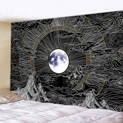 Black And White Moon Mandala Tapestry Bohemian Decoration Wall Hanging Bedroom Psychedelic Scene Starlight Art Home Decoration