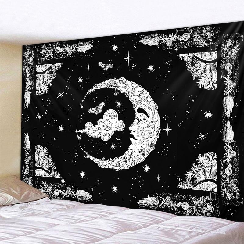 Black And White Moon Mandala Tapestry Bohemian Decoration Wall Hanging Bedroom Psychedelic Scene Starlight Art Home Decoration