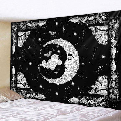 Black And White Moon Mandala Tapestry Bohemian Decoration Wall Hanging Bedroom Psychedelic Scene Starlight Art Home Decoration