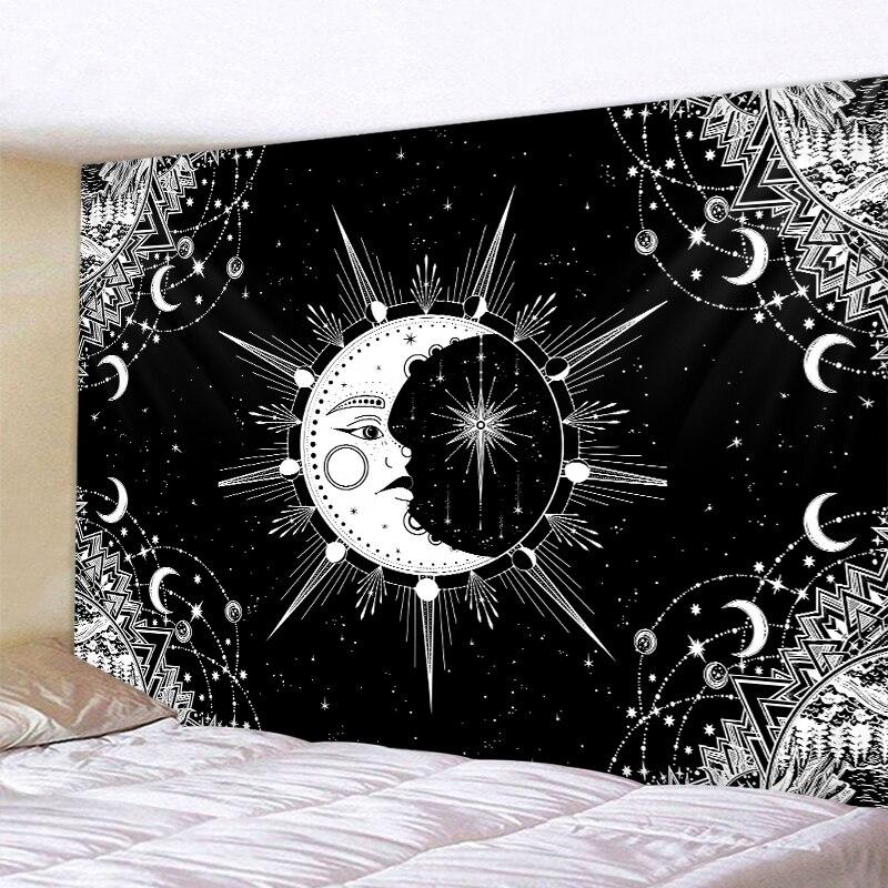 Black And White Moon Mandala Tapestry Bohemian Decoration Wall Hanging Bedroom Psychedelic Scene Starlight Art Home Decoration