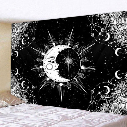 Black And White Moon Mandala Tapestry Bohemian Decoration Wall Hanging Bedroom Psychedelic Scene Starlight Art Home Decoration