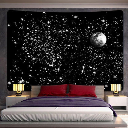 Black And White Moon Mandala Tapestry Bohemian Decoration Wall Hanging Bedroom Psychedelic Scene Starlight Art Home Decoration