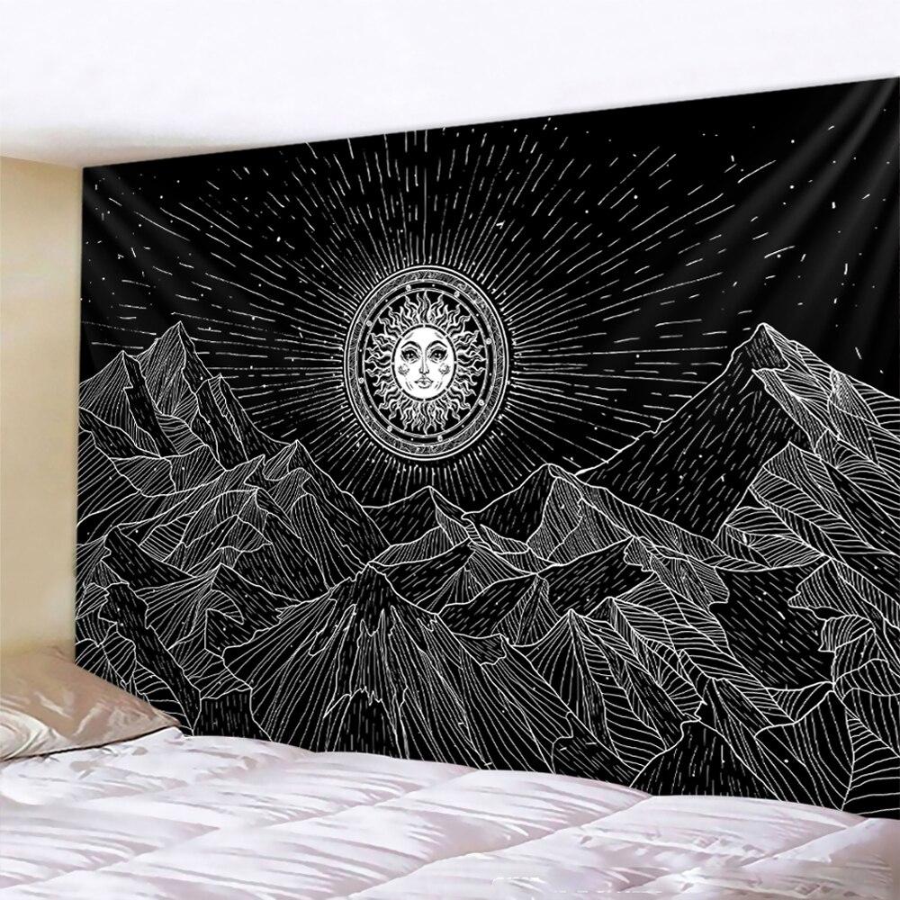 Black And White Moon Mandala Tapestry Bohemian Decoration Wall Hanging Bedroom Psychedelic Scene Starlight Art Home Decoration