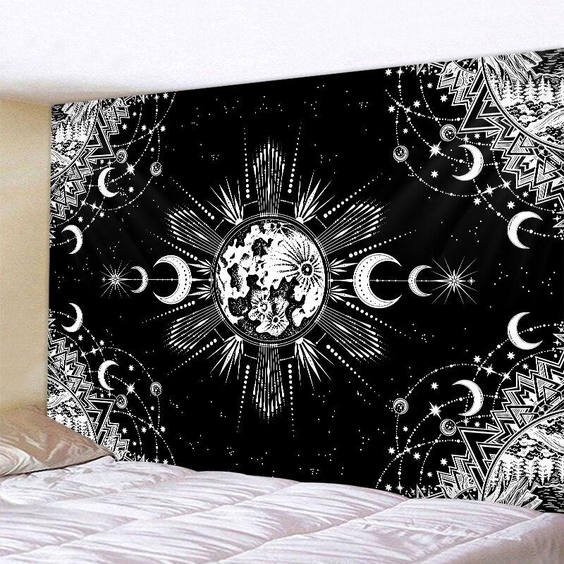 Black And White Moon Mandala Tapestry Bohemian Decoration Wall Hanging Bedroom Psychedelic Scene Starlight Art Home Decoration