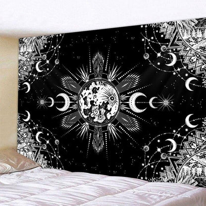 Black And White Moon Mandala Tapestry Bohemian Decoration Wall Hanging Bedroom Psychedelic Scene Starlight Art Home Decoration