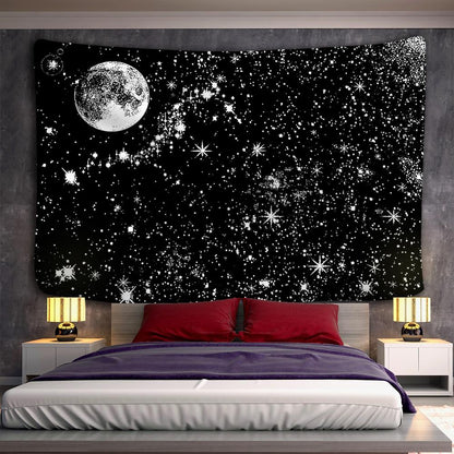 Black And White Moon Mandala Tapestry Bohemian Decoration Wall Hanging Bedroom Psychedelic Scene Starlight Art Home Decoration