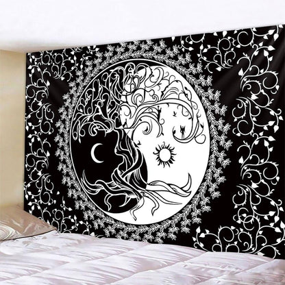 Black And White Moon Mandala Tapestry Bohemian Decoration Wall Hanging Bedroom Psychedelic Scene Starlight Art Home Decoration