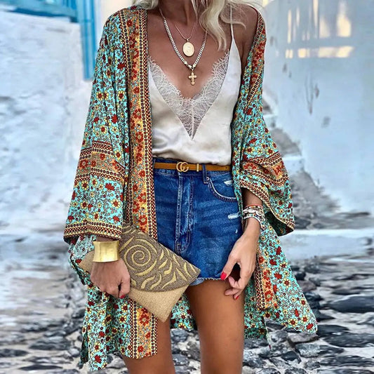 Bohemian Casual Cloak Cardigan For Swimsuit Woman 2024 Summer Beach Swimwear Smock Tops Long Sleeved Female Clothing
