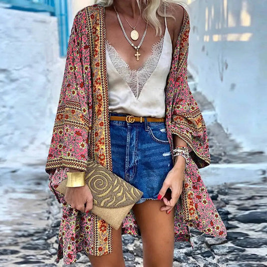 Bohemian Casual Cloak Cardigan For Swimsuit Woman 2024 Summer Beach Swimwear Smock Tops Long Sleeved Female Clothing